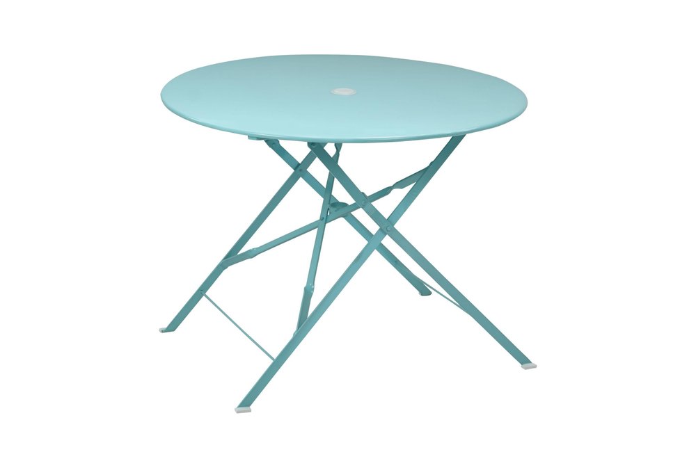 36" Aqua Rounded Aluminum Folding Outdoor Dining Table with Umbrella Hole
