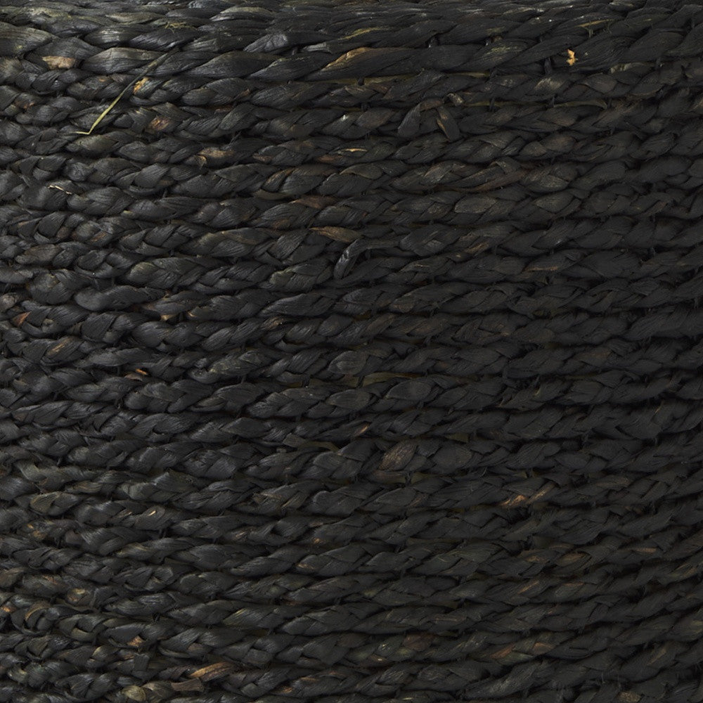 18" Black Jute Round Pouf Ottoman