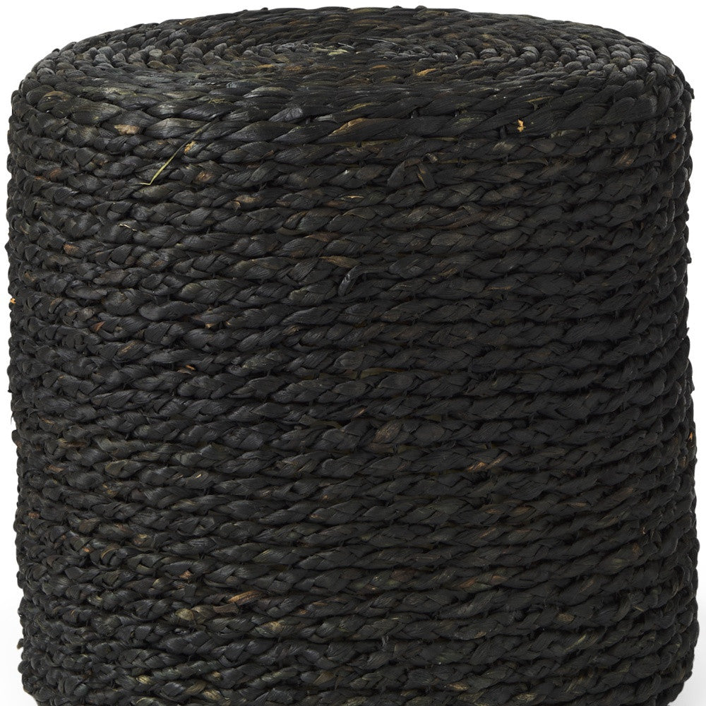18" Black Jute Round Pouf Ottoman