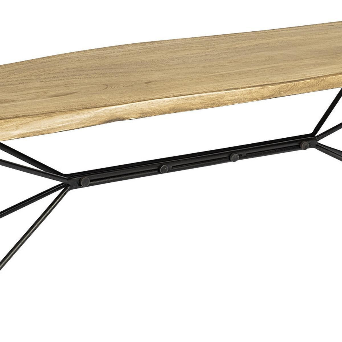 66" Natural and Black Solid Wood Live Edge Bench