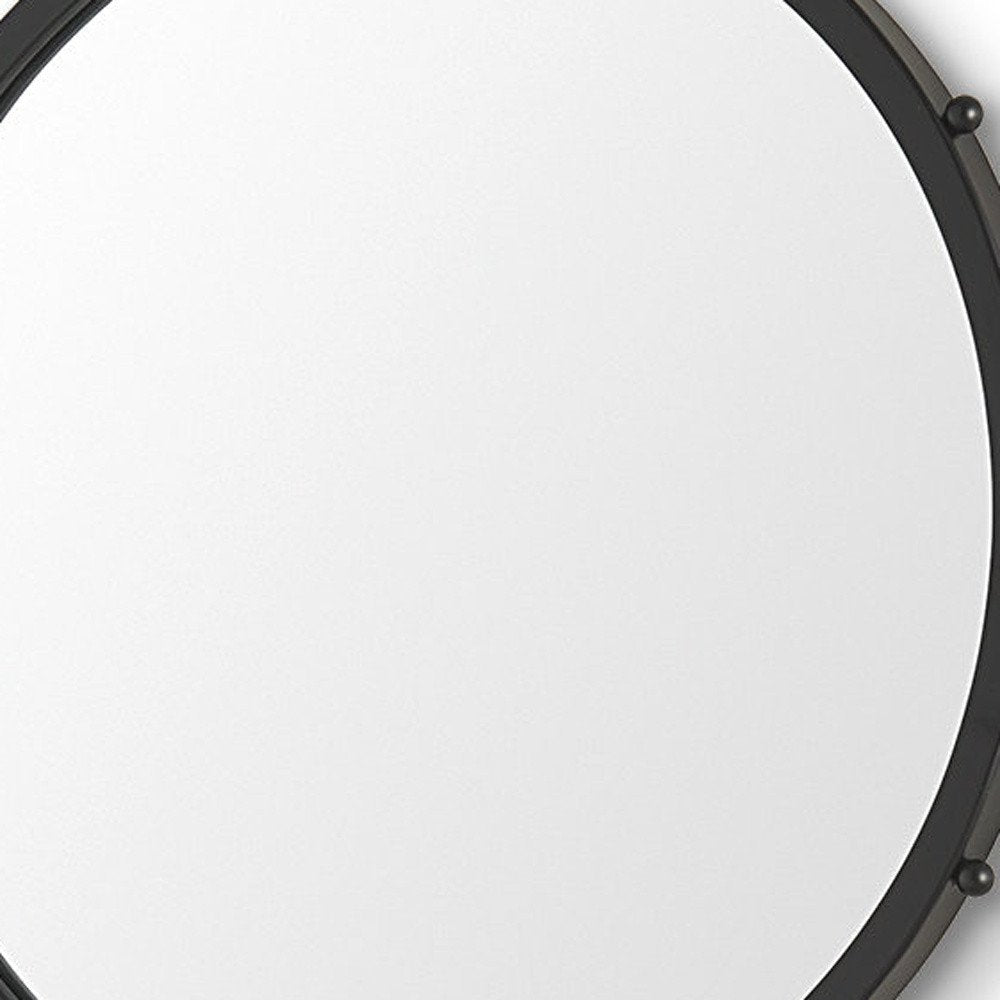 25" Black Metal Beaded Round Framed Accent Mirror