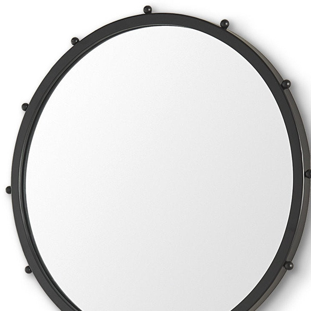 25" Black Metal Beaded Round Framed Accent Mirror