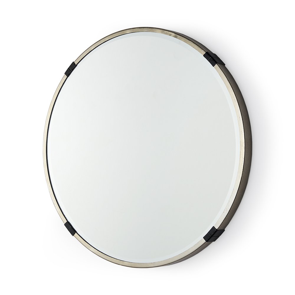 24" Gold And Black Metal Round Framed Accent Mirror