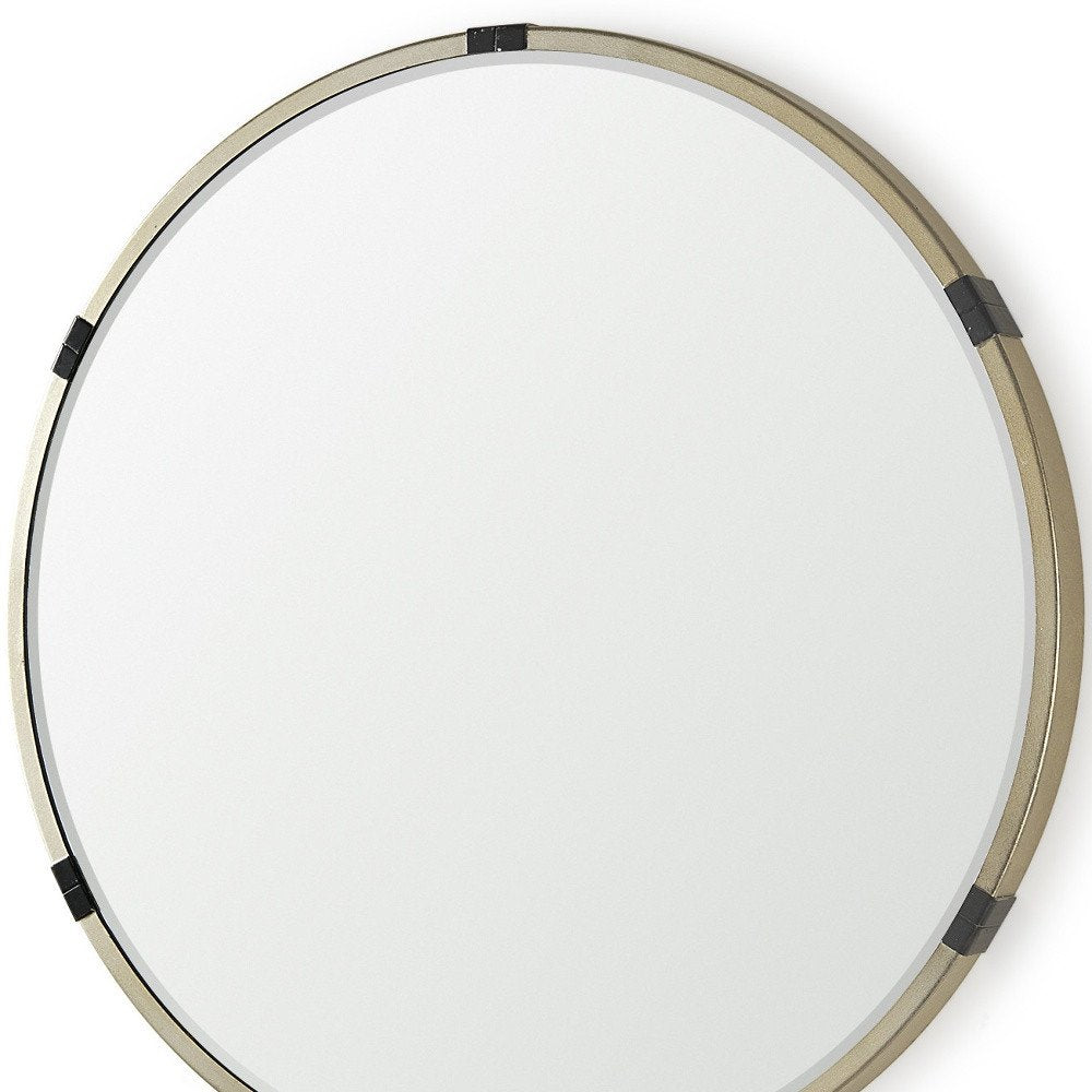 29" Gold And Black Metal Round Framed Accent Mirror