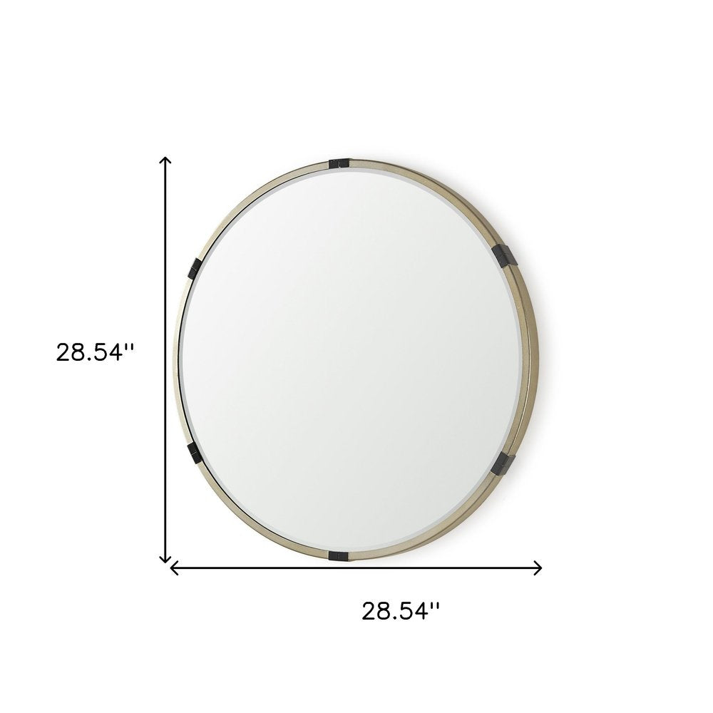 29" Gold And Black Metal Round Framed Accent Mirror