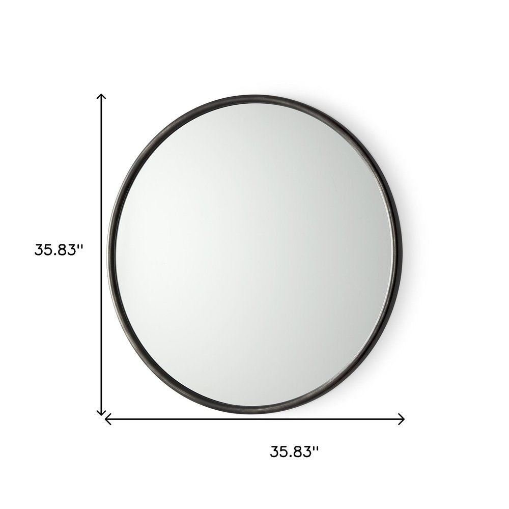 36" Black Metal Round Framed Accent Mirror