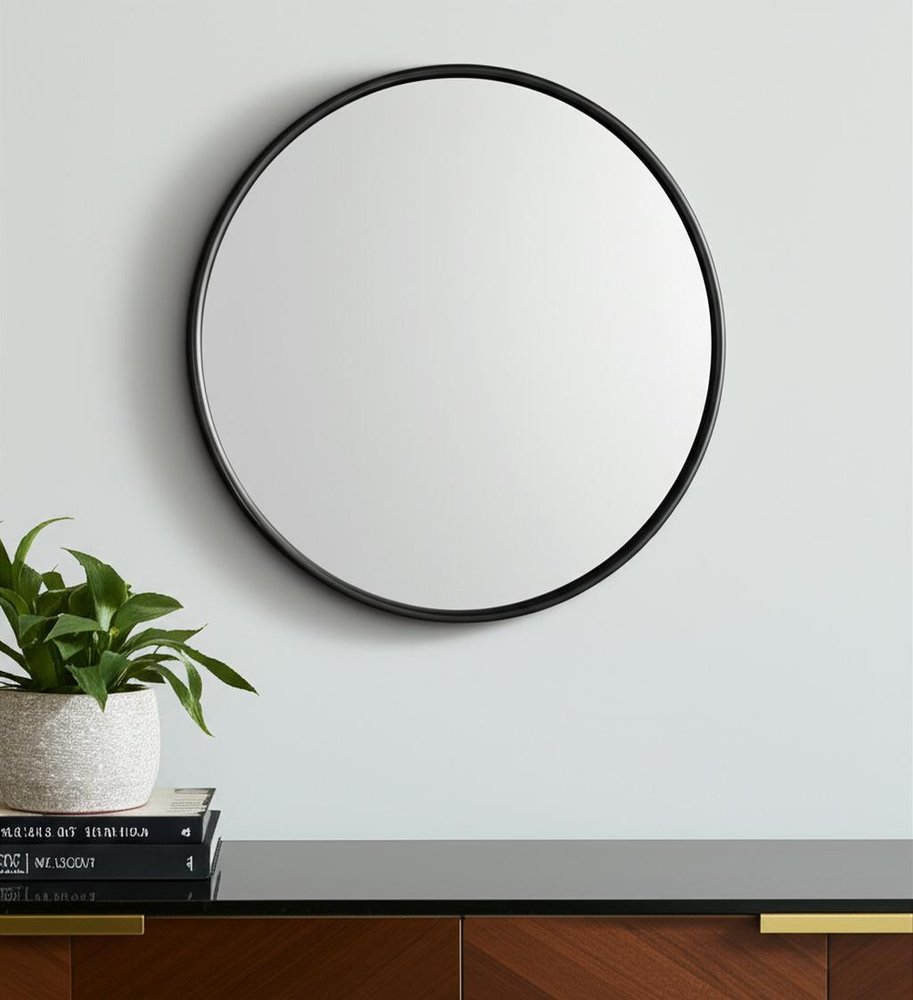 36" Black Metal Round Framed Accent Mirror