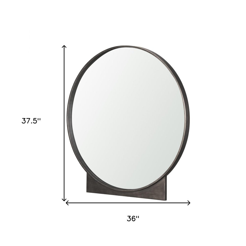38" Gunmetal Metal Round And Rectangle Framed Accent Mirror