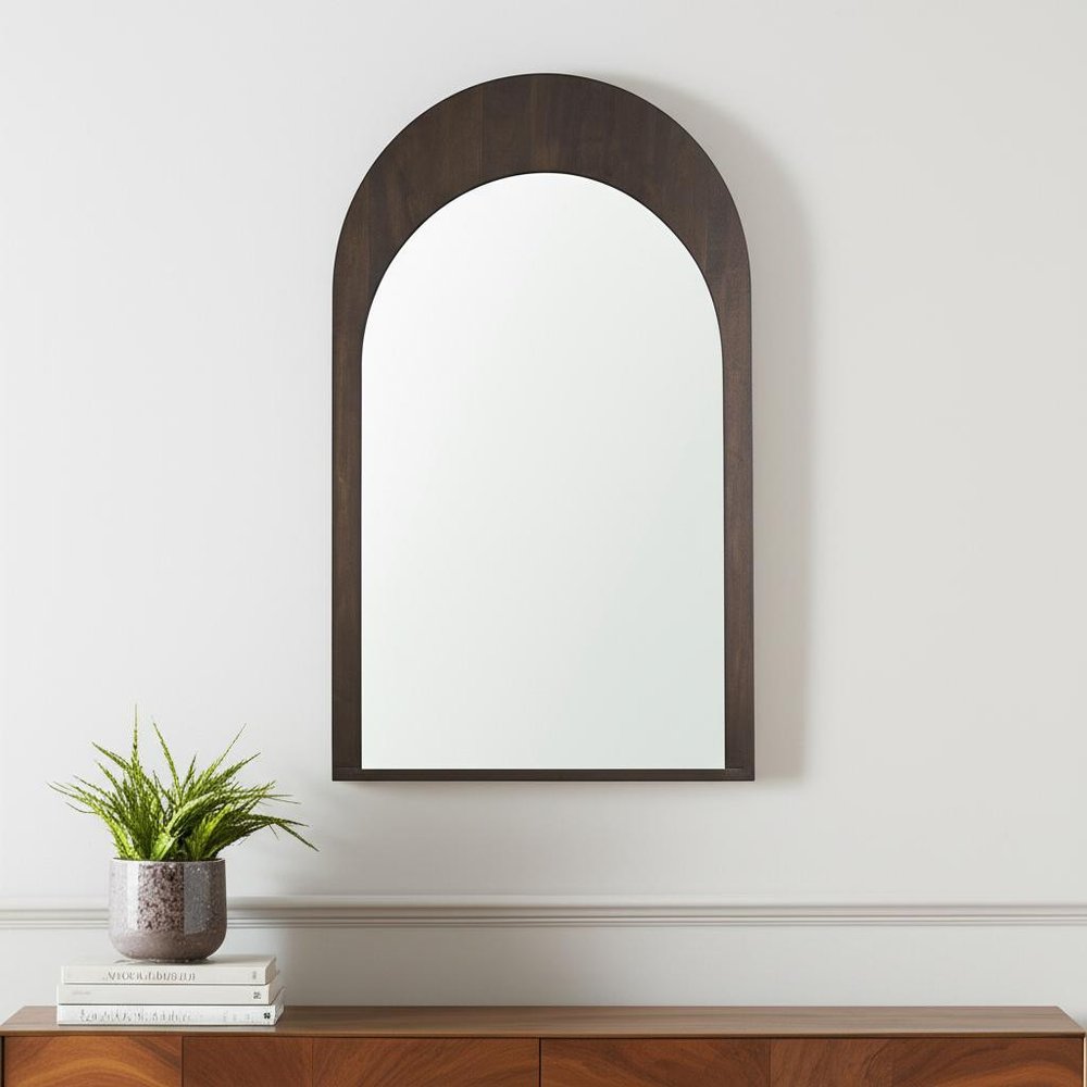 48" Brown Solid Wood Arch Framed Accent Mirror