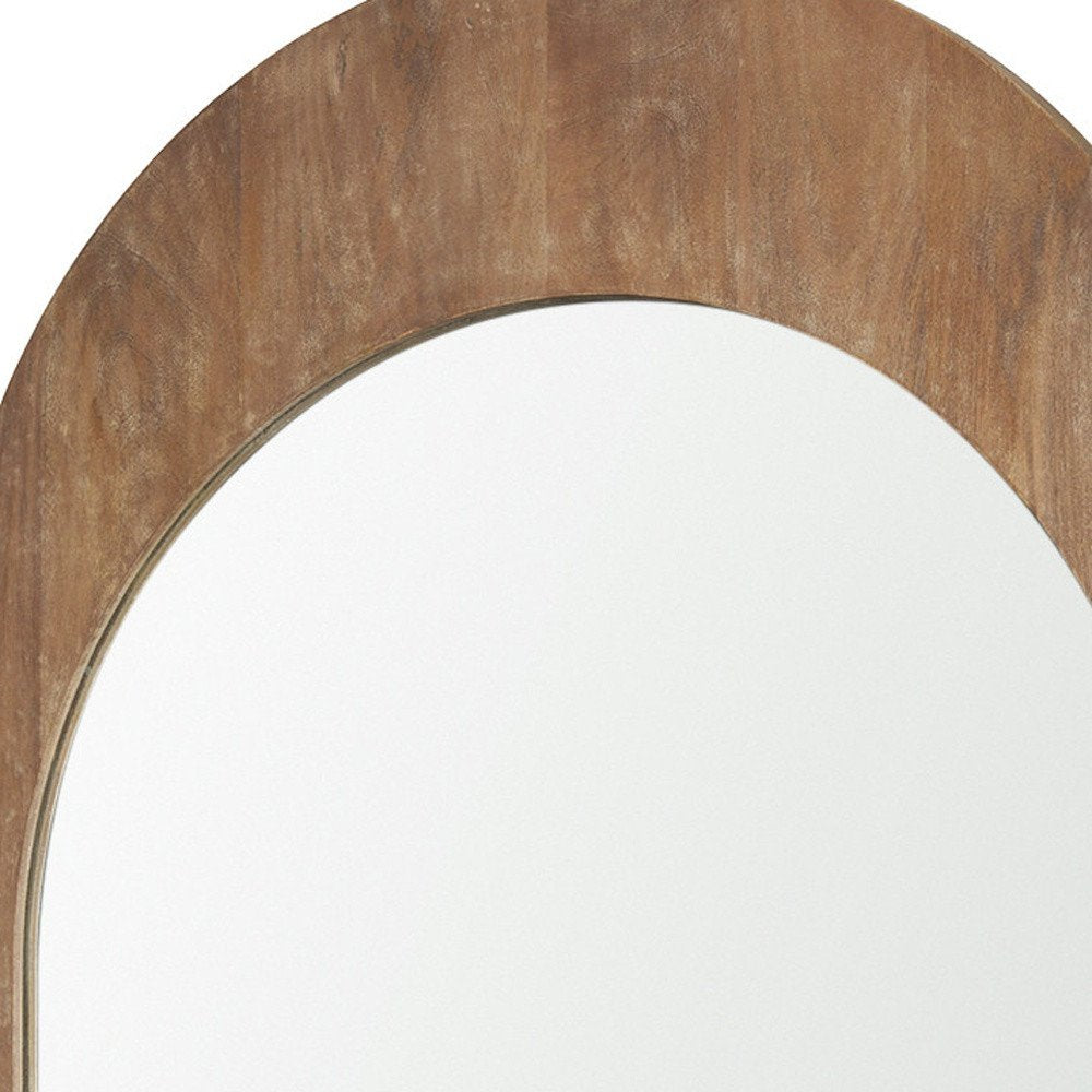 48" Light Brown Solid Wood Arch Framed Accent Mirror