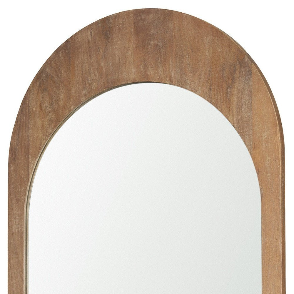 48" Light Brown Solid Wood Arch Framed Accent Mirror