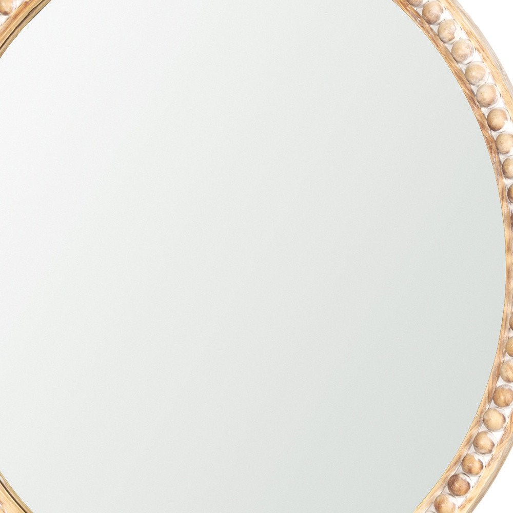 30" Natural Solid Wood Beaded Round Framed Accent Mirror
