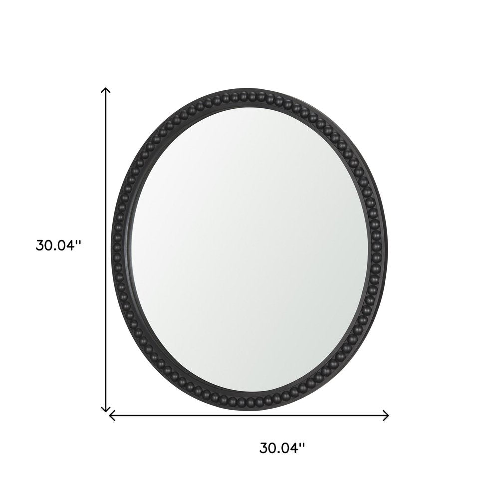 30" Black Solid Wood Beaded Round Framed Accent Mirror