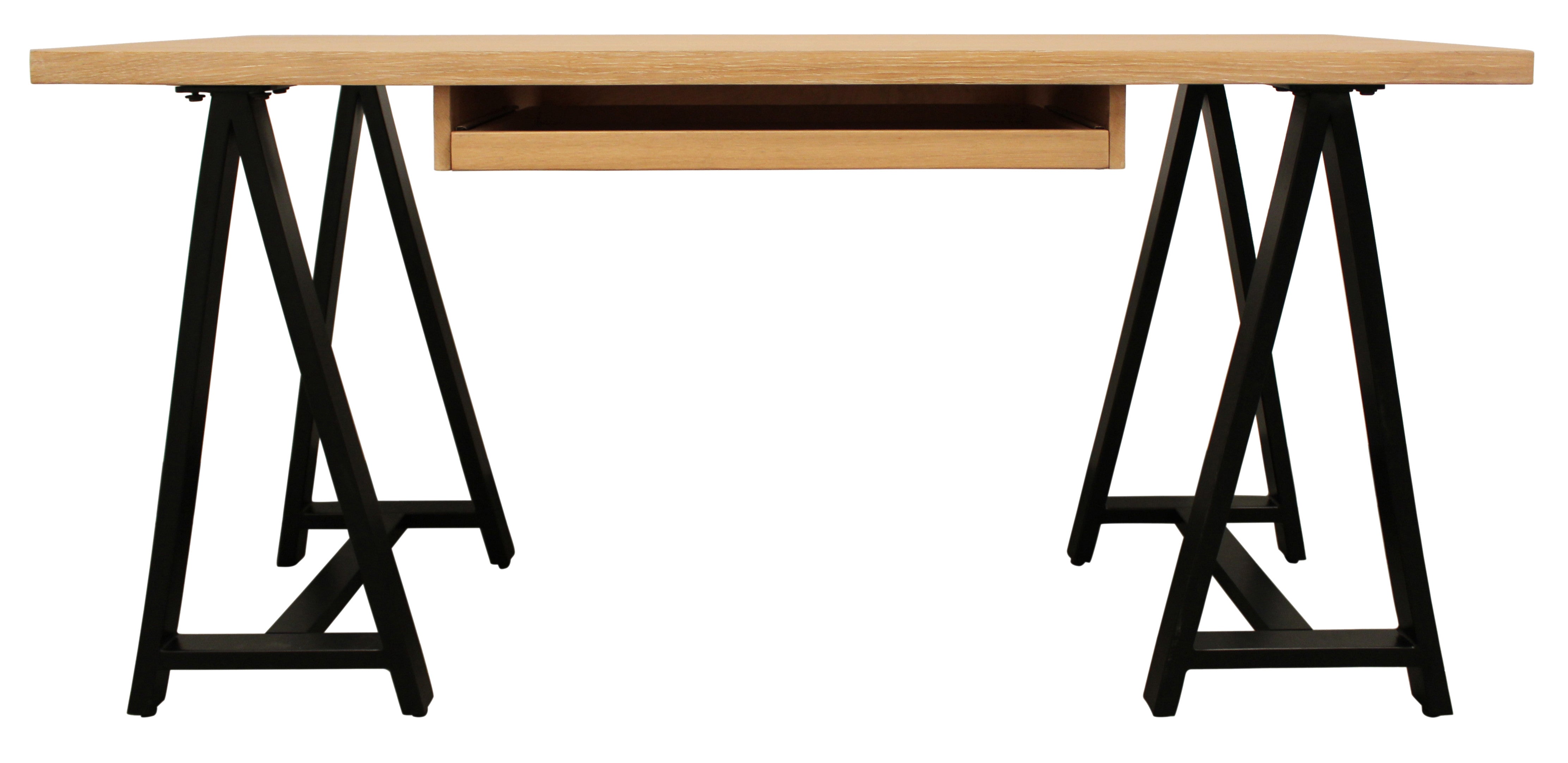 60" Natural and Black Solid Wood and Metal Trestle Executive Desk