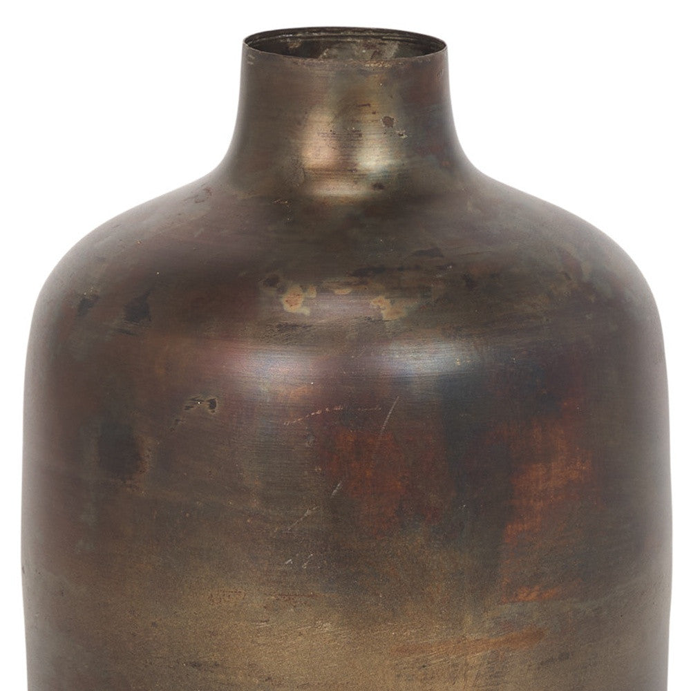 9" Antiqued Gold Metal Cylinder Table Vase