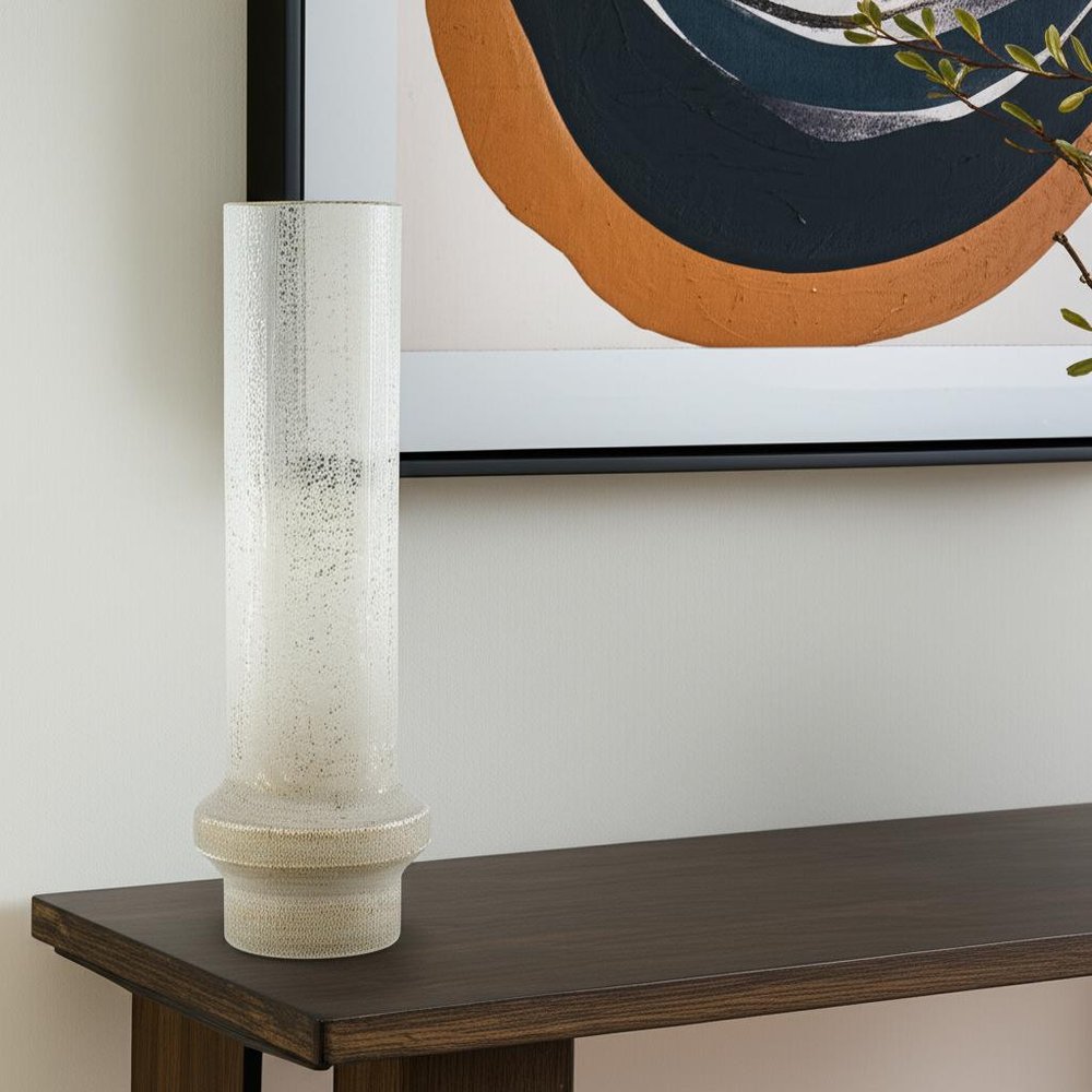 19" Off White And Gold Metal Cylinder Table Vase