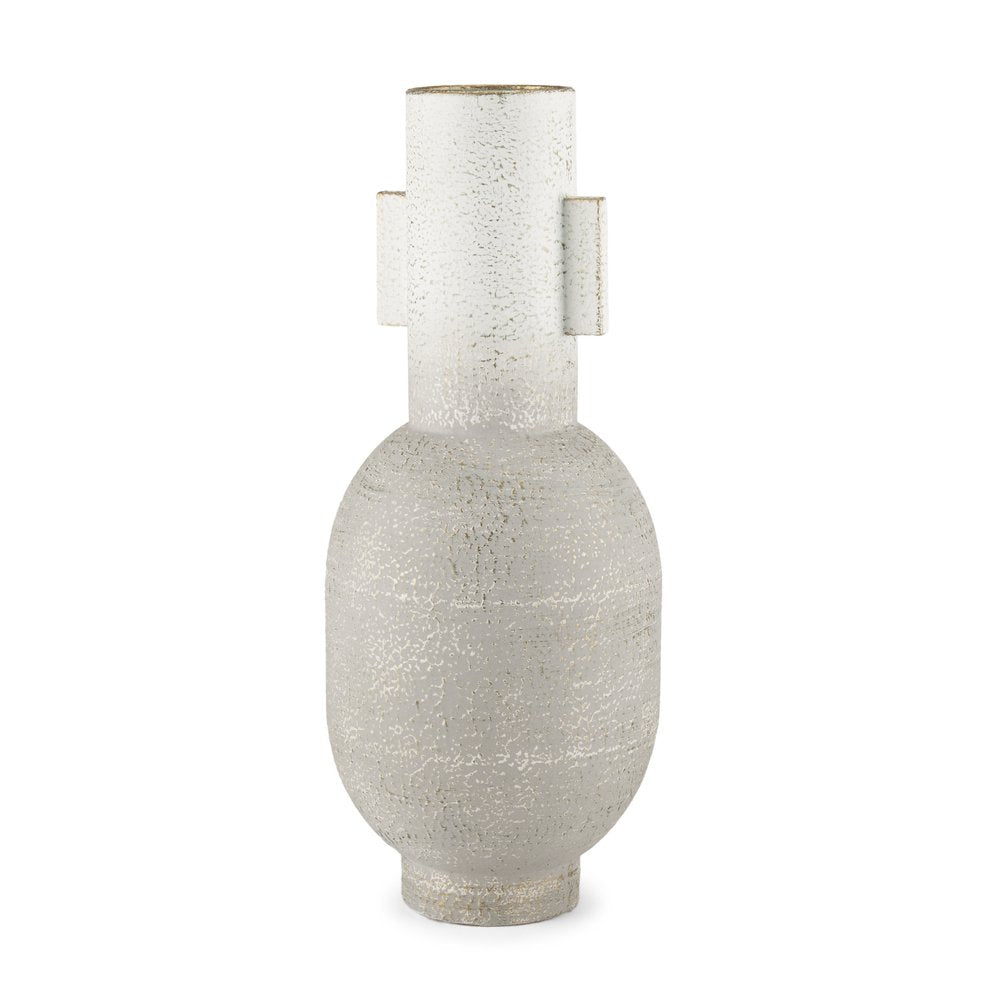 16" Off White And Gold Metal Table Vase