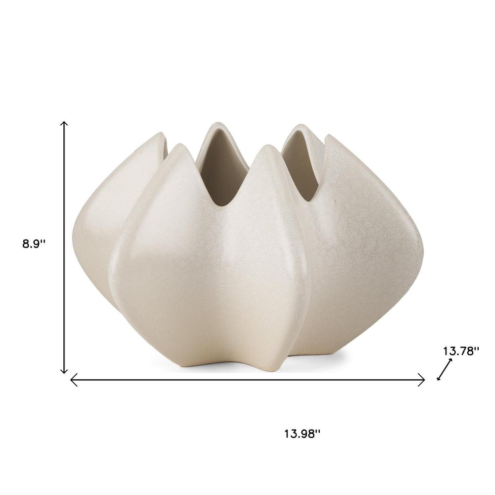 9" Cream Sculptural Ceramic Table Vase