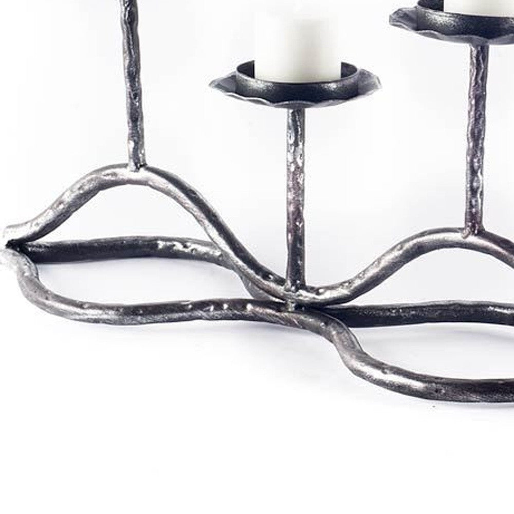 7" Black Distressed Geometric Metal Tabletop Tealight Candle Holder