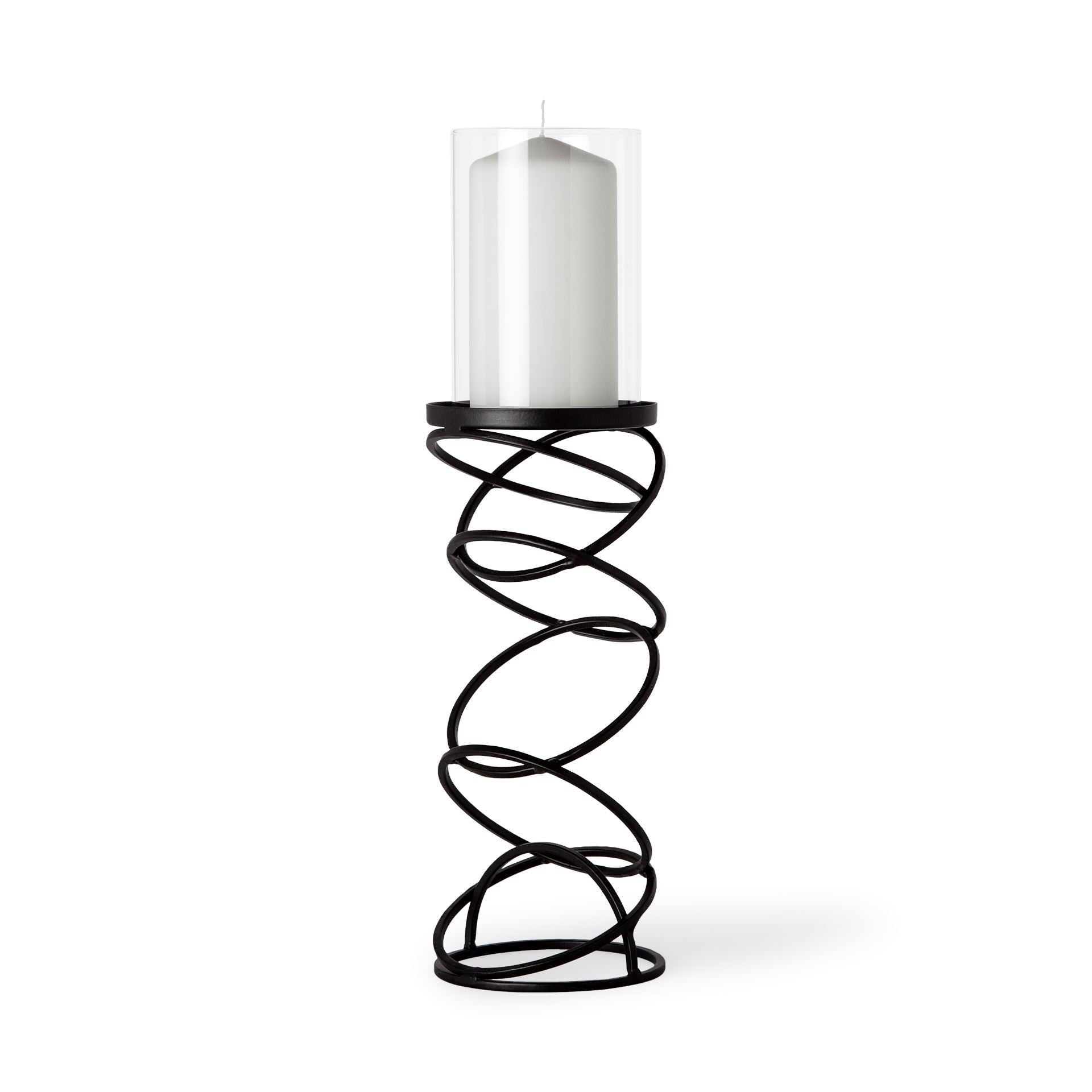 17" Black Geometric Glass And Metal Tabletop Pillar Candle Holder