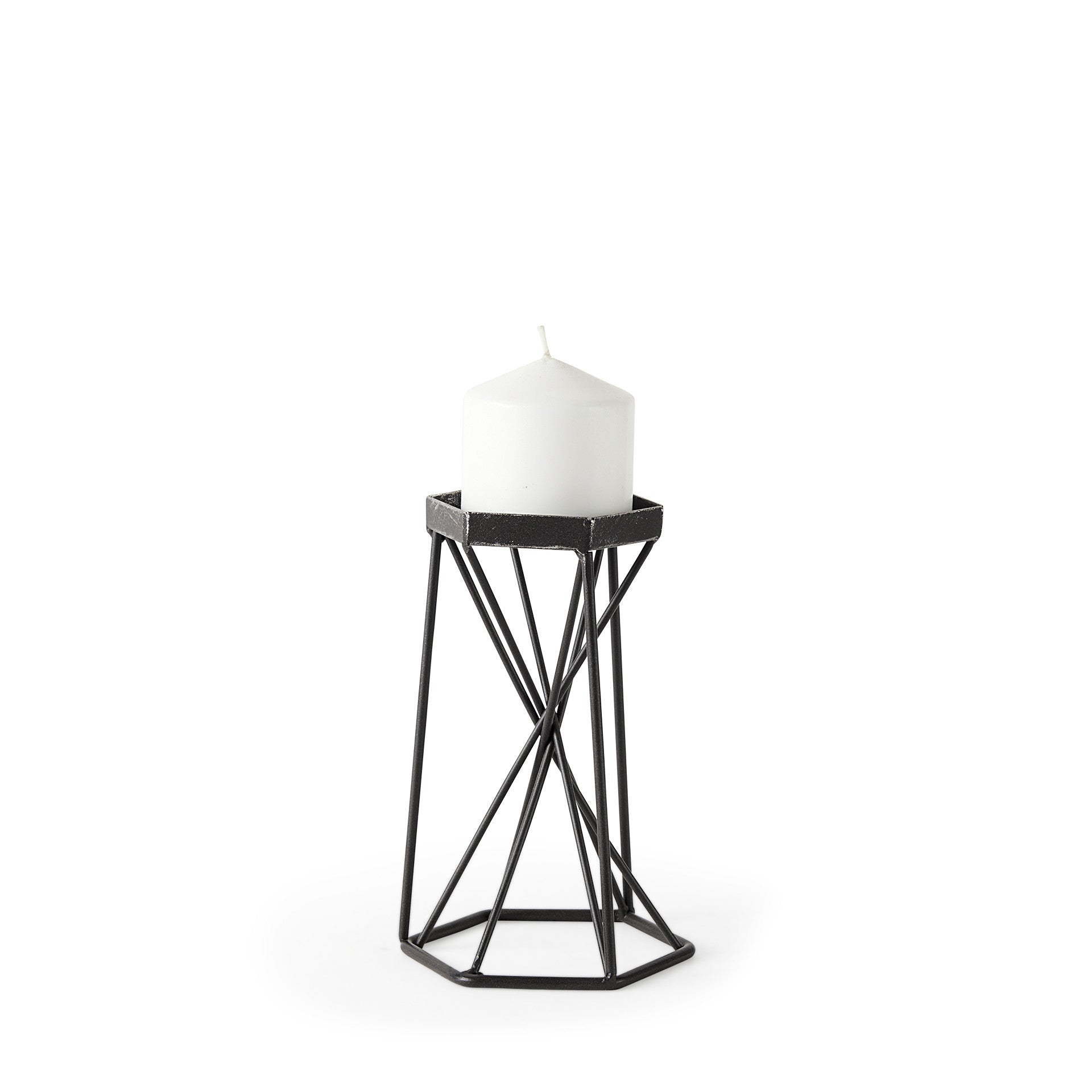 8" Black Distressed Geometric Metal Tabletop Dish Candle Holder