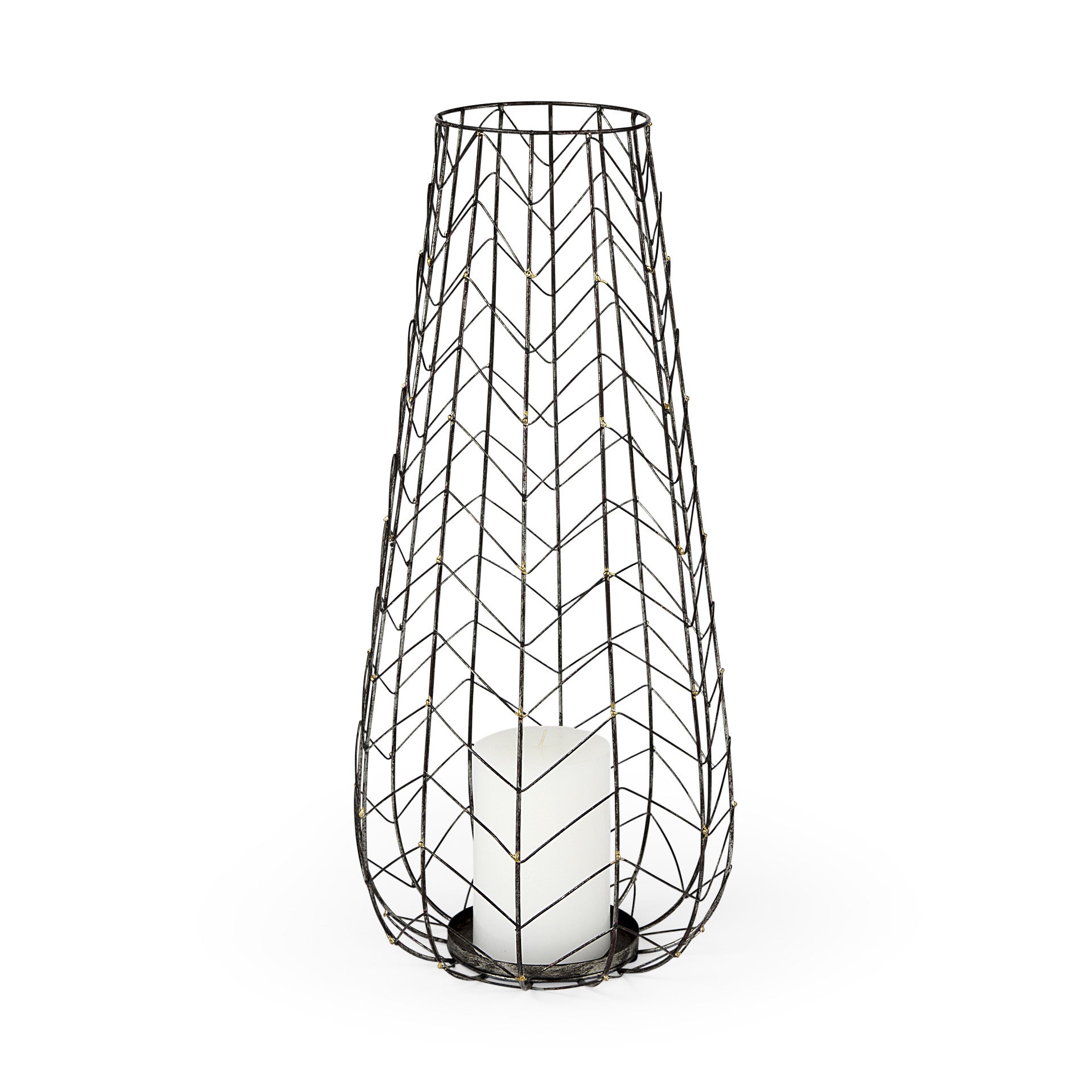 24" Gold Distressed Lattice Metal Tabletop Hurricane Candle Holder