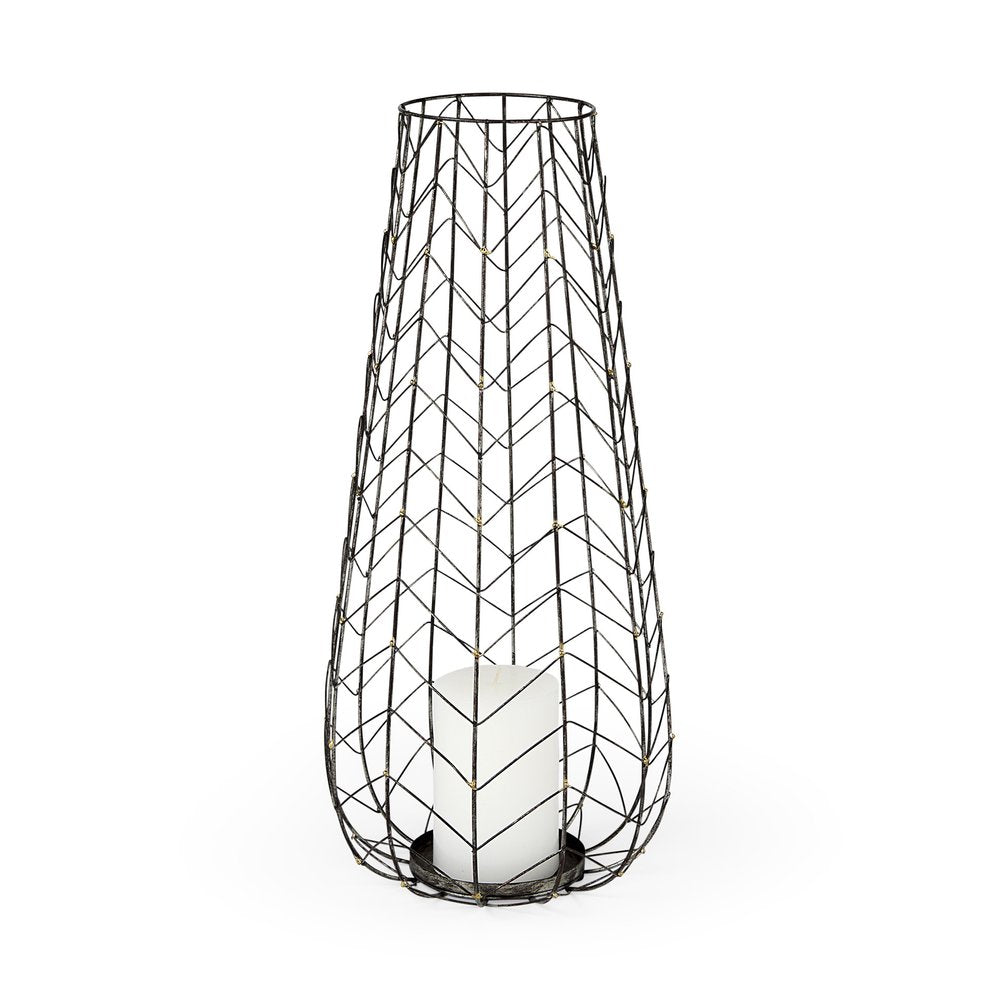 24" Gold Distressed Lattice Metal Tabletop Hurricane Candle Holder