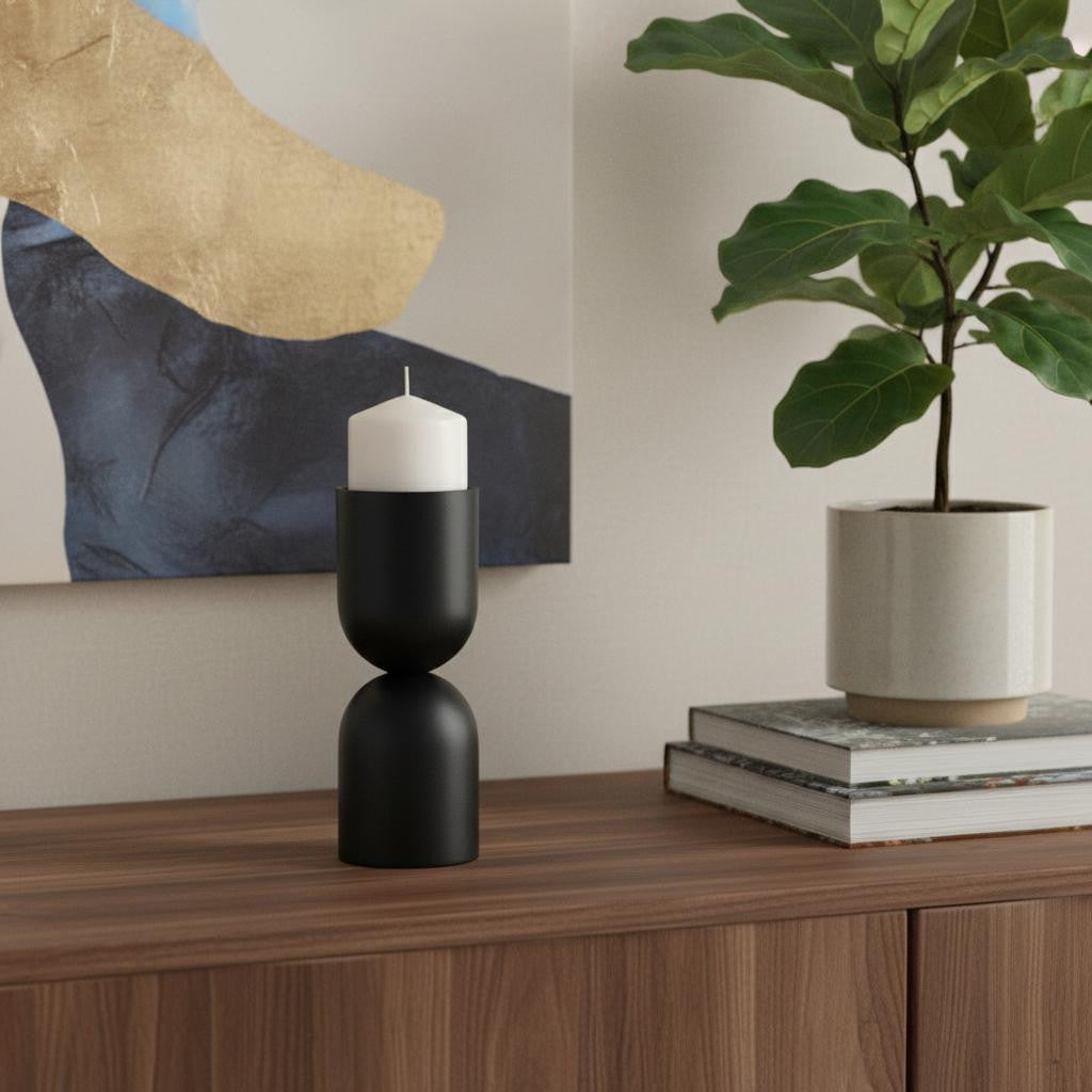 9" Black Metal Tabletop Pillar Candle Holder