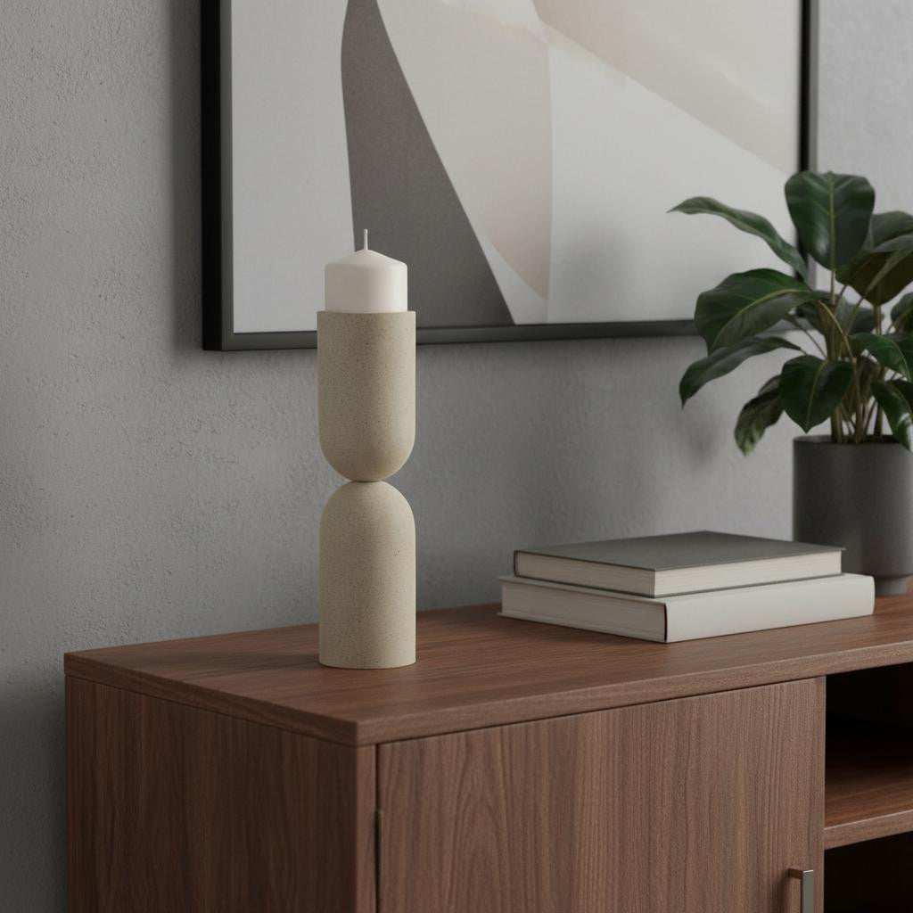 13" Beige Metal Abstract Tabletop Candle Holder