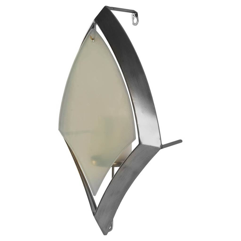 7" Silver Abstract Metal And Glass Wall Sconce Candle Holder