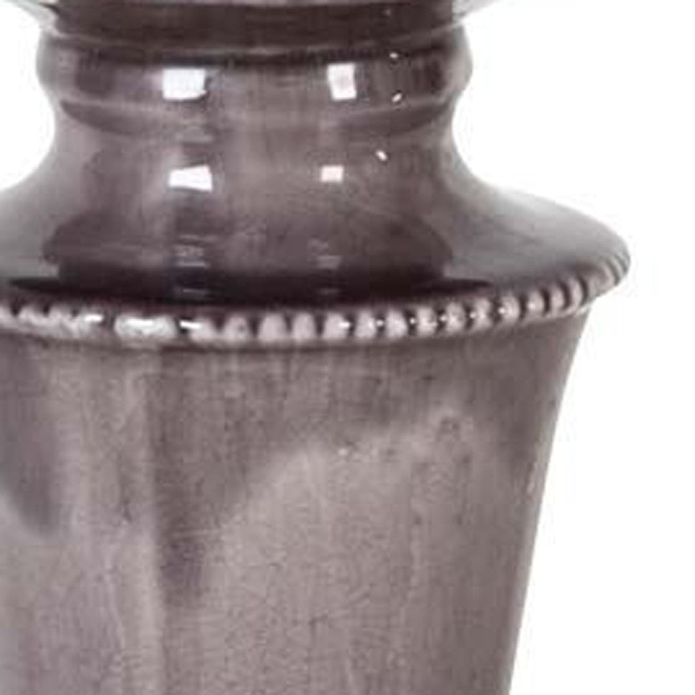 14" Gray Distressed Ornate Ceramic Tabletop Pillar Candle Holder