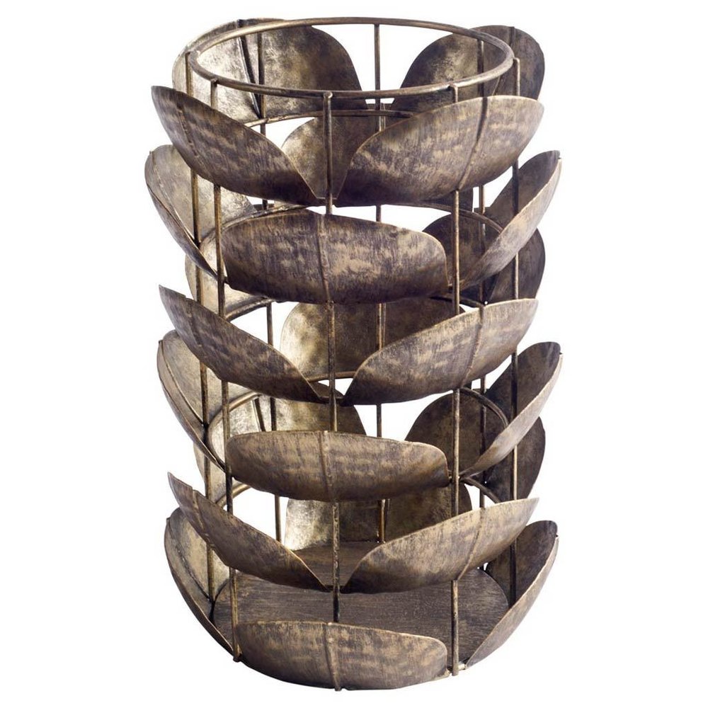 10" Bronze Distressed Botanical Leaf Metal Tabletop Hurricane Candle Holder