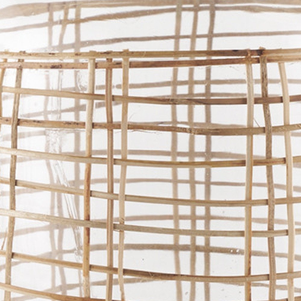 20" Clear And Natural Glass Round Floor Vase With Wrapped Rattan