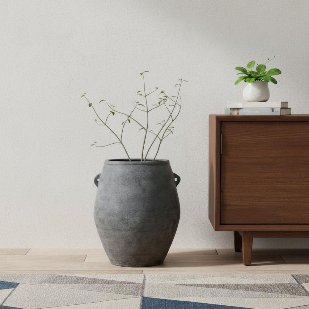 32" Gray Ceramic Amphora Floor Vase