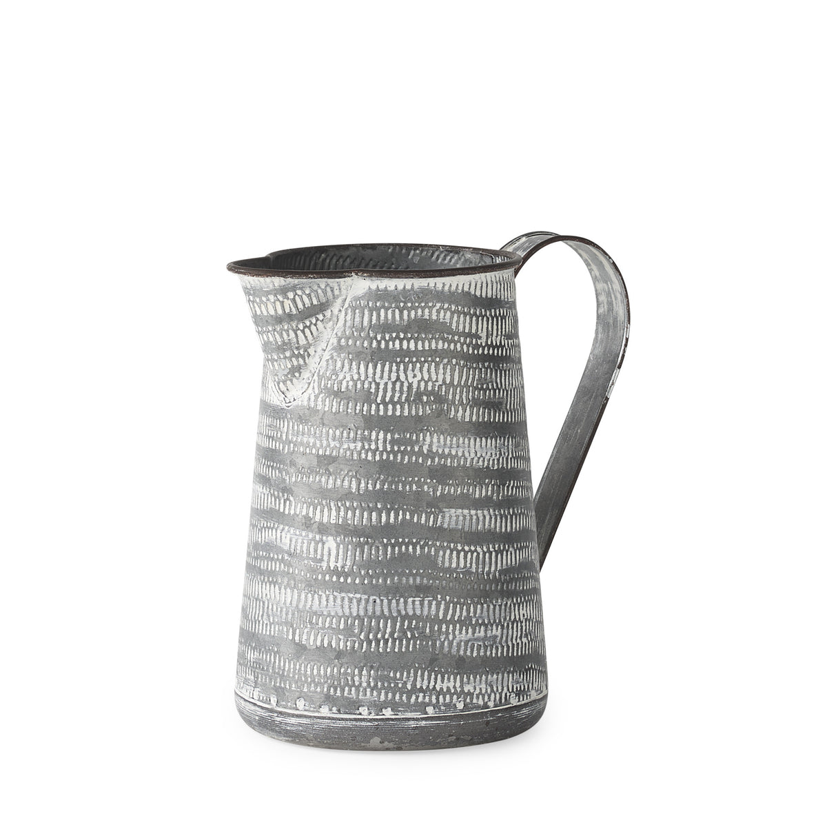 8" Gray And White Striped Metal Tapered Jug Vase