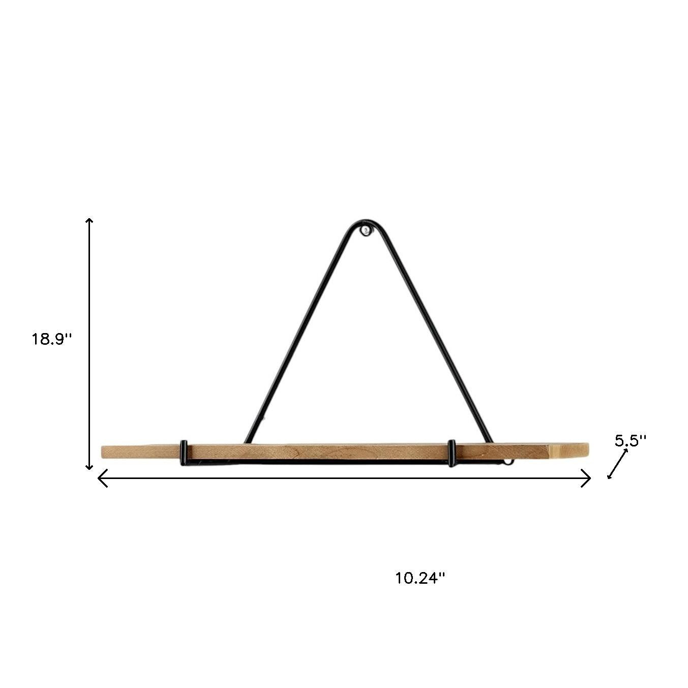 Set Of Three Black And Brown Metal And Solid Wood Triangle Wall Mounted Accent Shelves