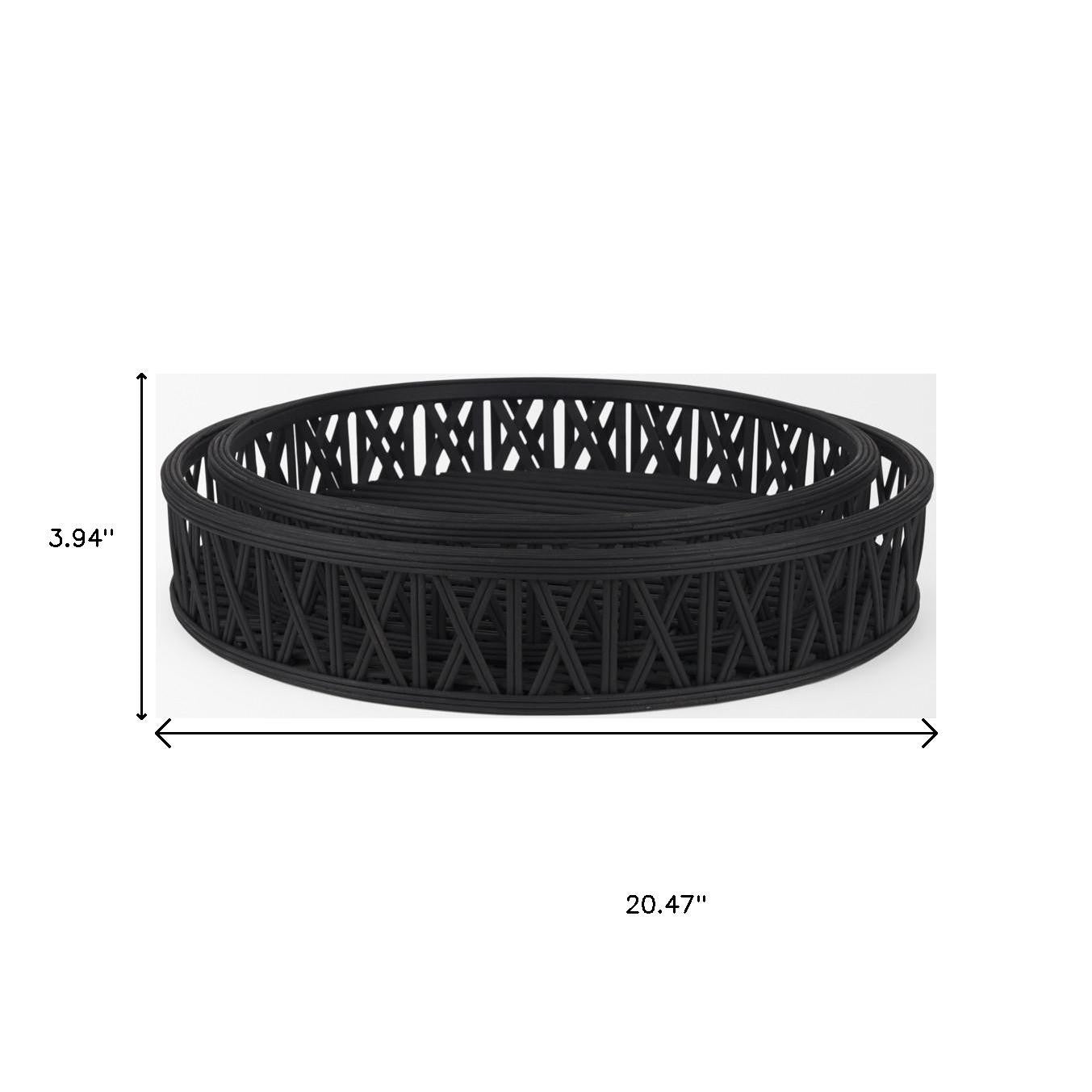 Set of Two Black Round Wicker Handmade Serving Trays