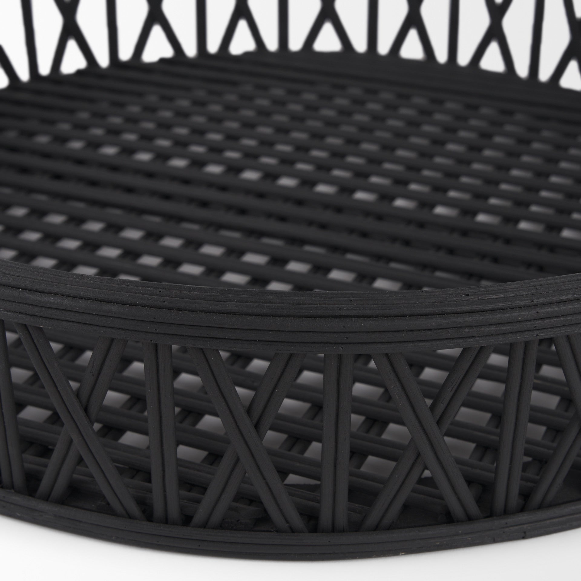 Set of Two Black Round Wicker Handmade Serving Trays
