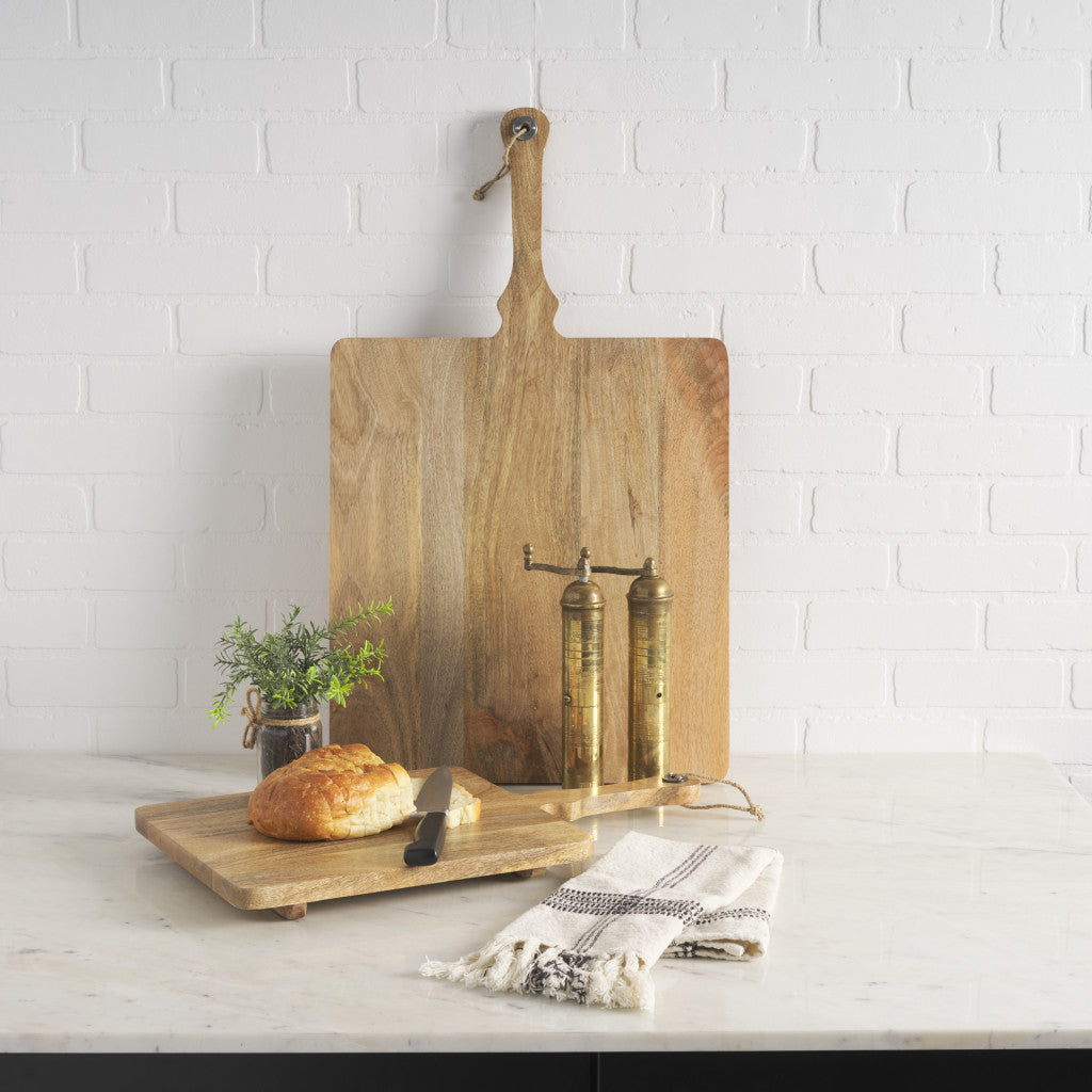 Set of Two Natural Solid Wood Handmade Serve Boards With Handles