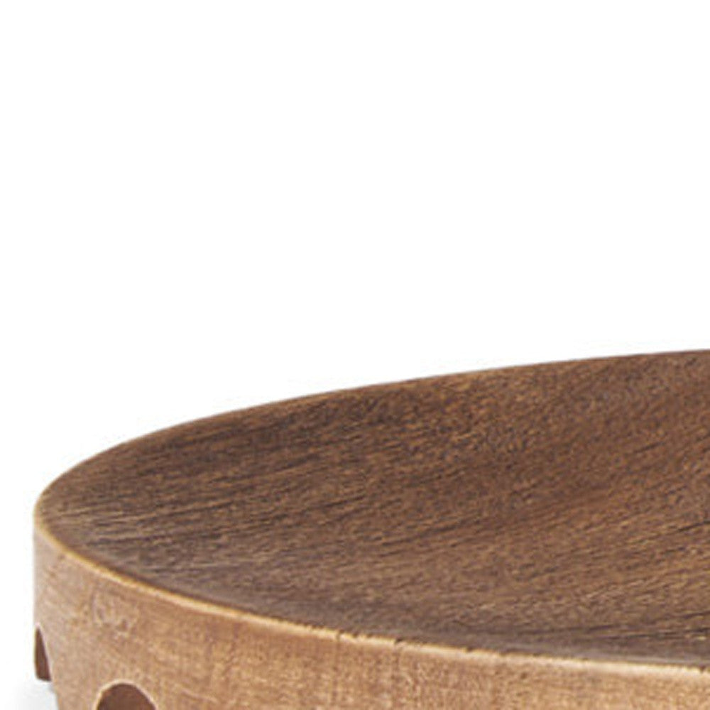 Set of Two Natural Light Brown Round Wood Handmade Serving Trays