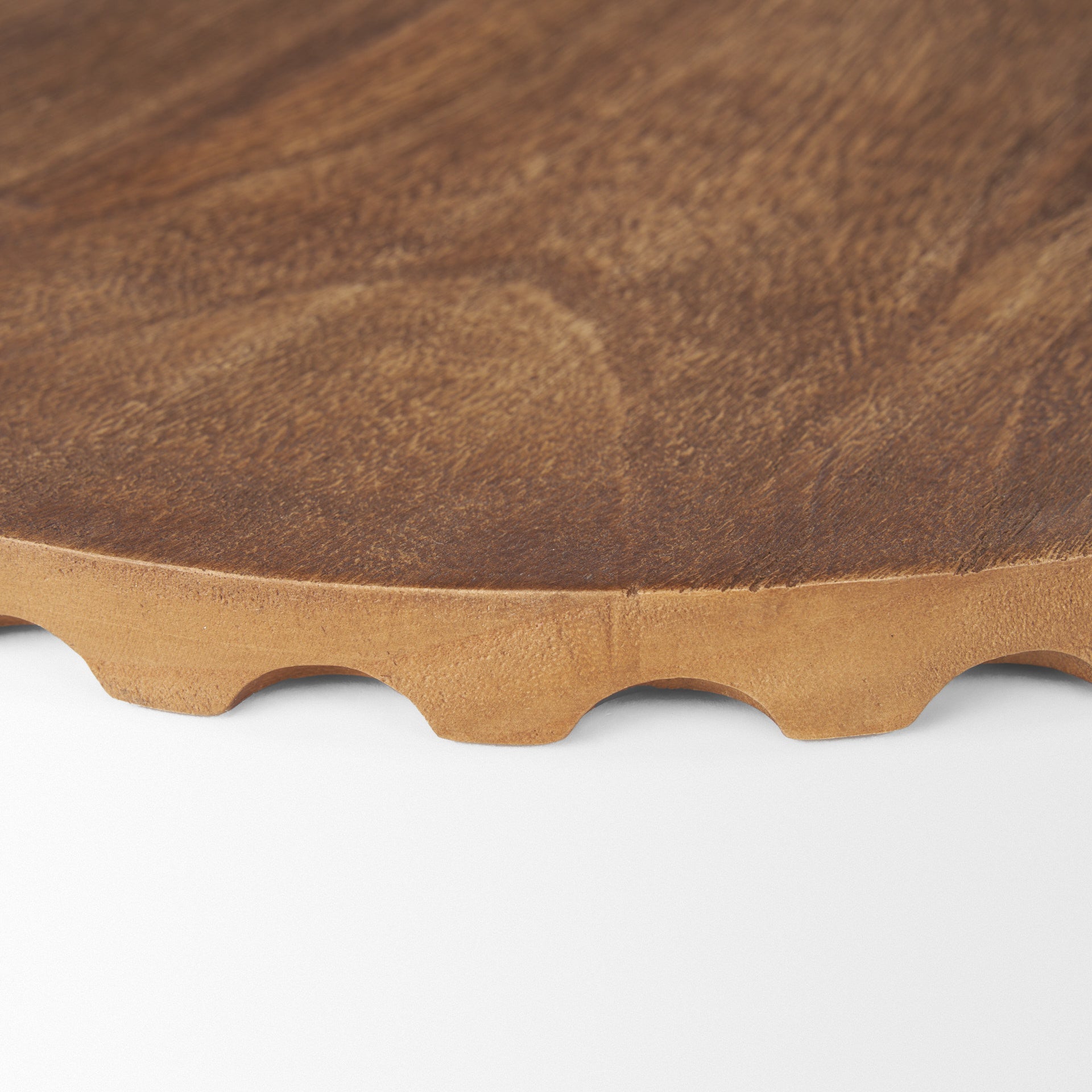 Set of Two Natural Light Brown Round Wood Handmade Serving Trays
