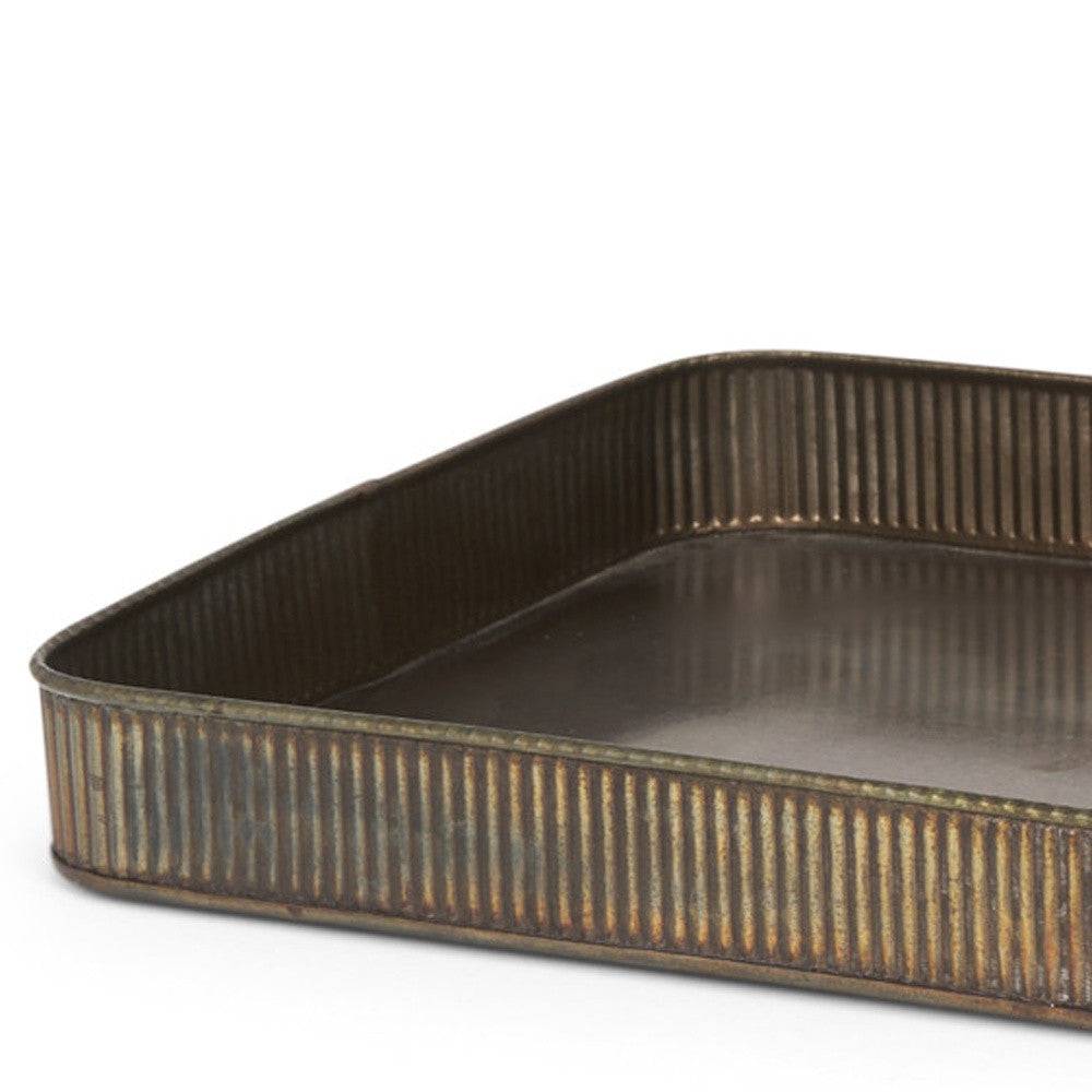 Set of Two Antiqued Brass Metal Handmade Serving Tray
