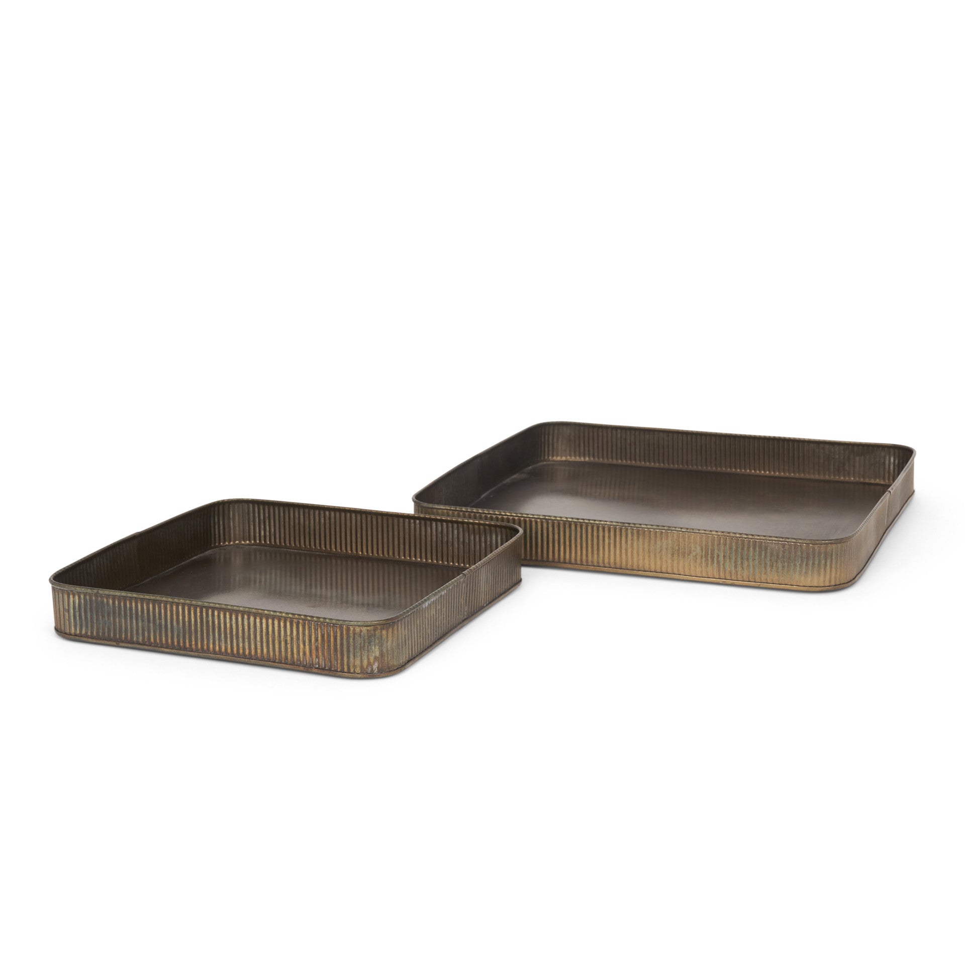 Set of Two Antiqued Brass Metal Handmade Serving Tray