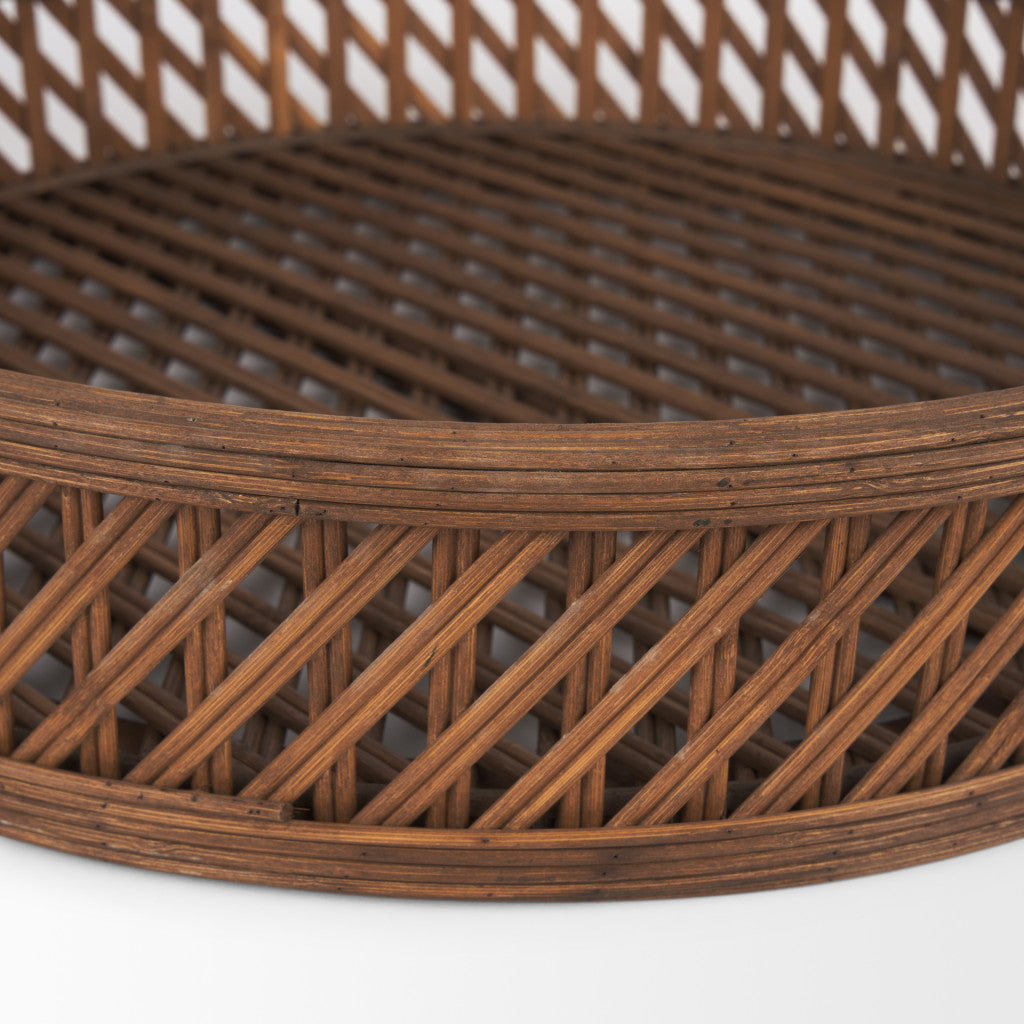 Set of Two Brown Round Wicker Handmade Serving Tray