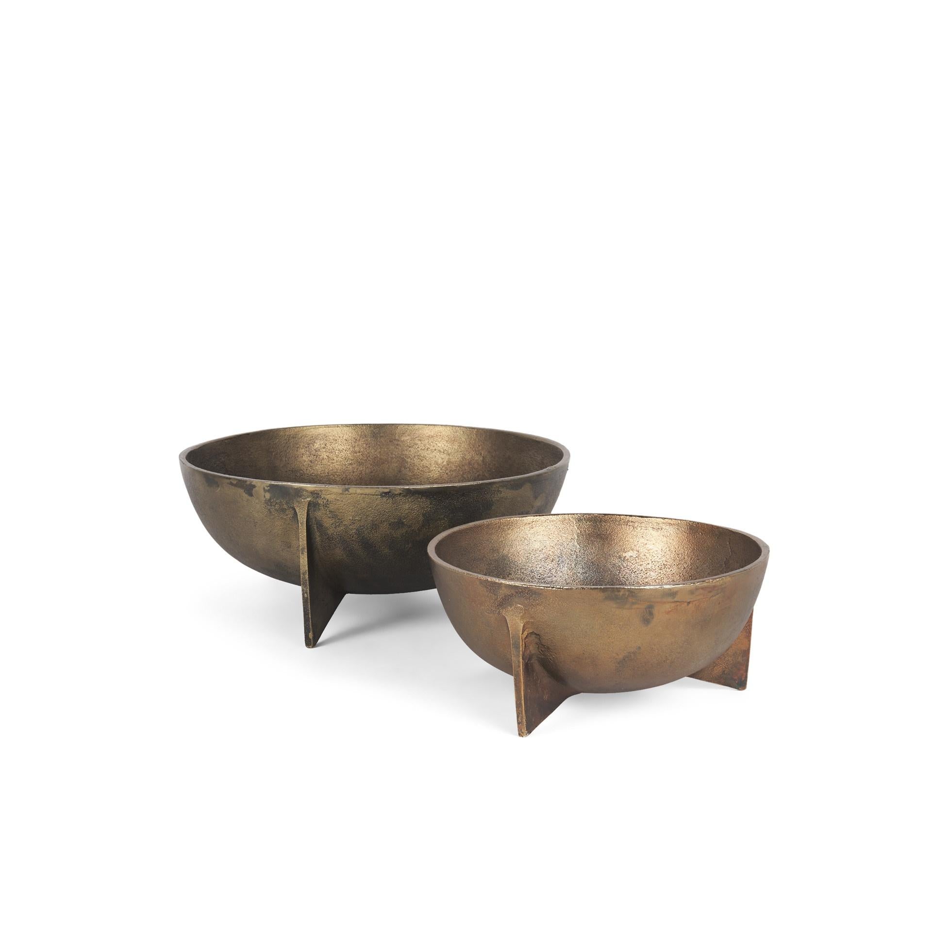 Set of Two Gold Metal Round Centerpiece Bowl