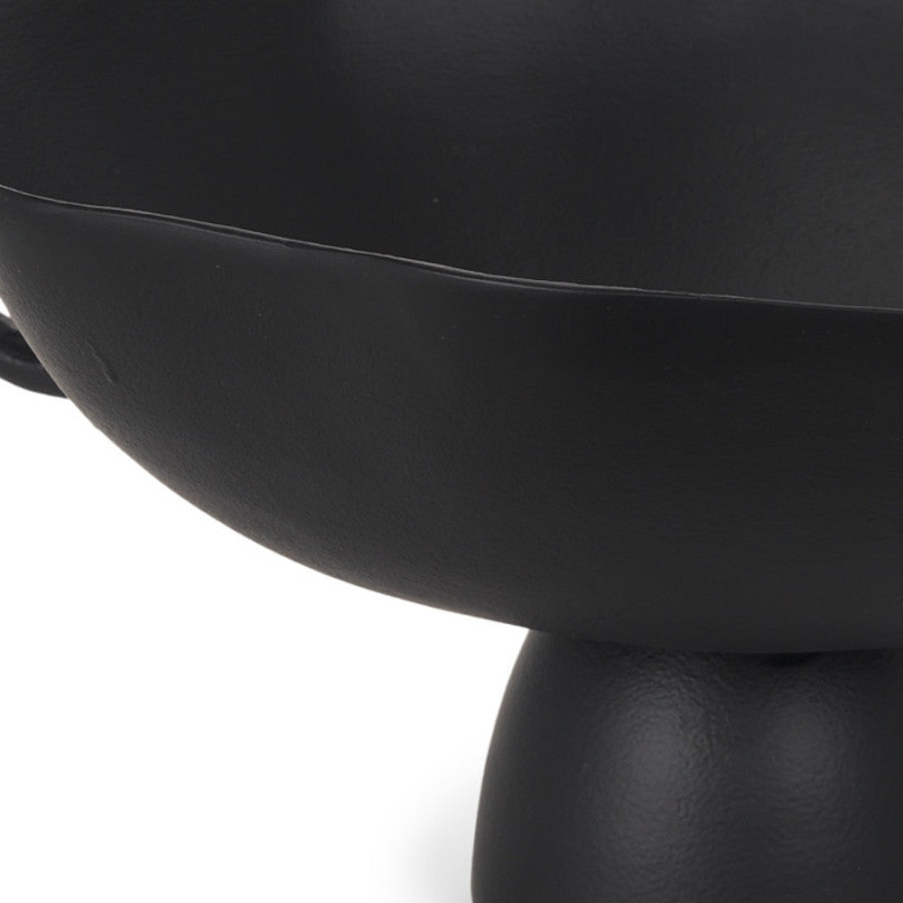 16" Black Metal Wavy Edge Round Pedestal Centerpiece Bowl With Handles