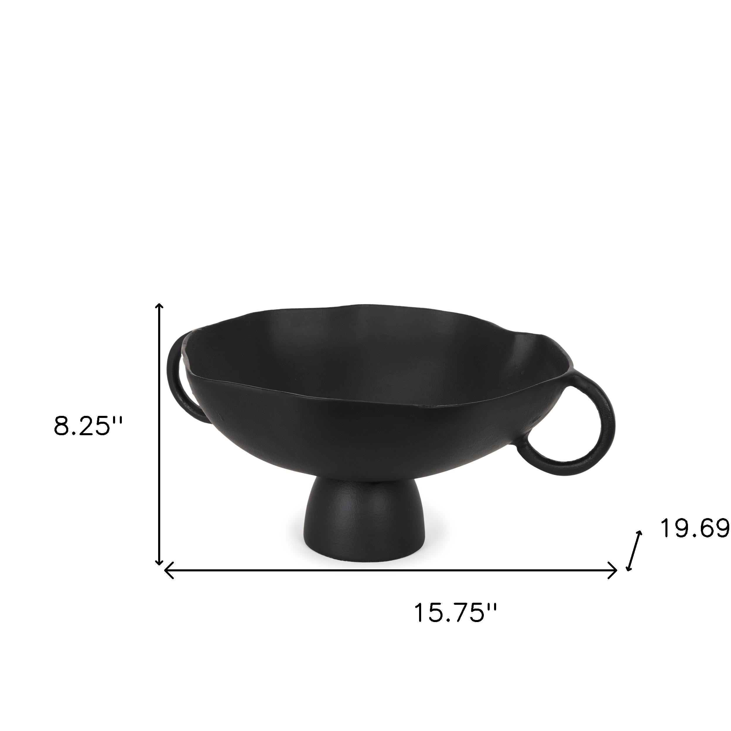 16" Black Metal Wavy Edge Round Pedestal Centerpiece Bowl With Handles