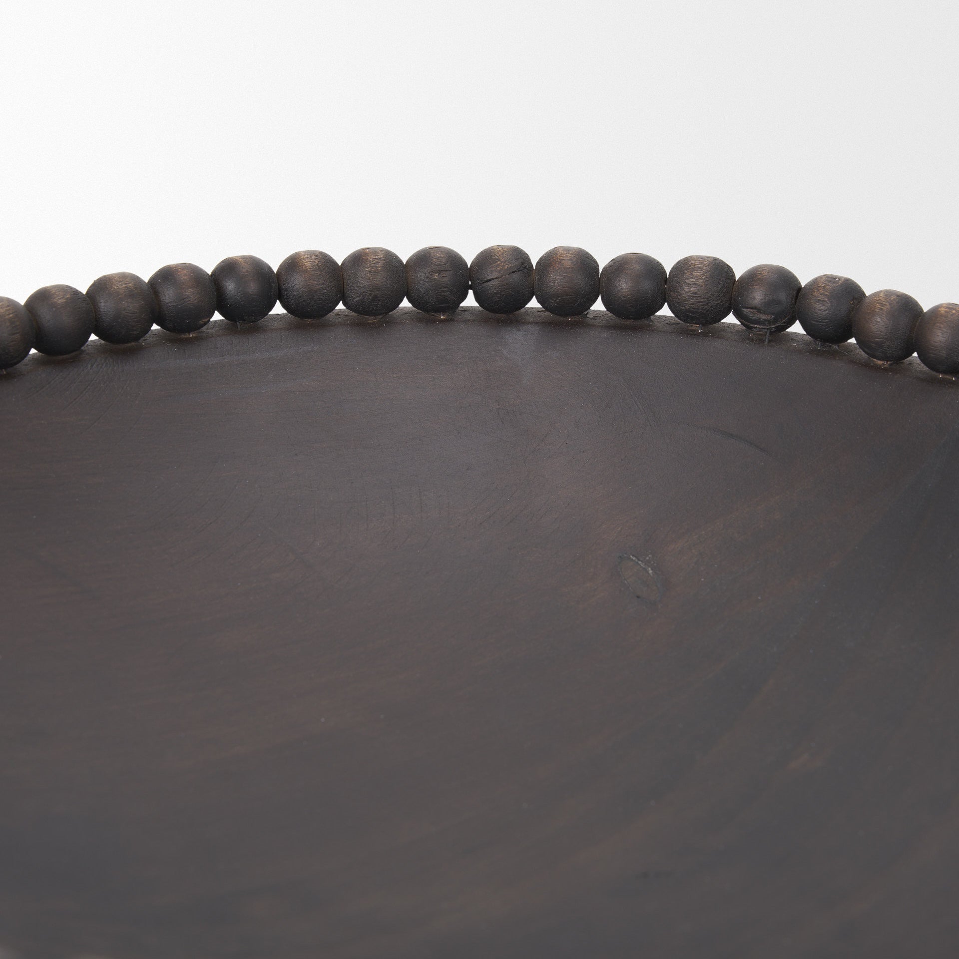 Set of Two Black Solid Wood Beaded Edge Round Centerpiece Bowls
