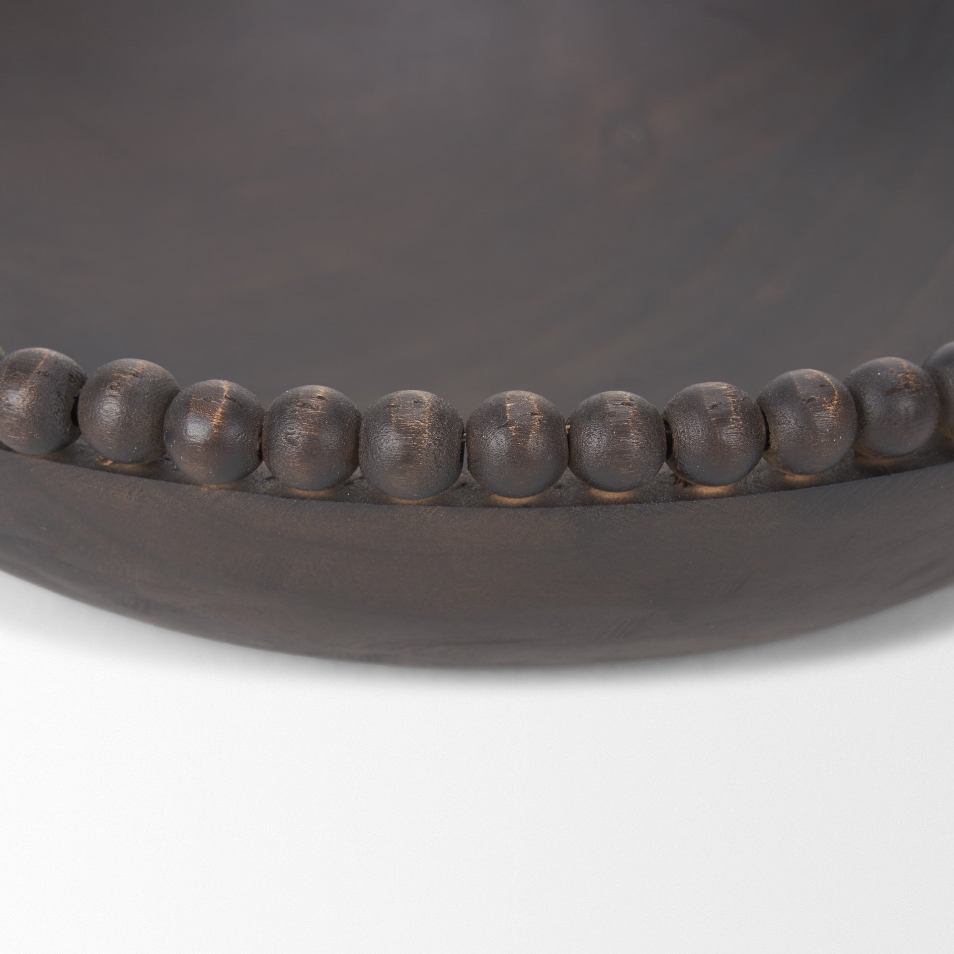 Set of Two Black Solid Wood Beaded Edge Round Centerpiece Bowls