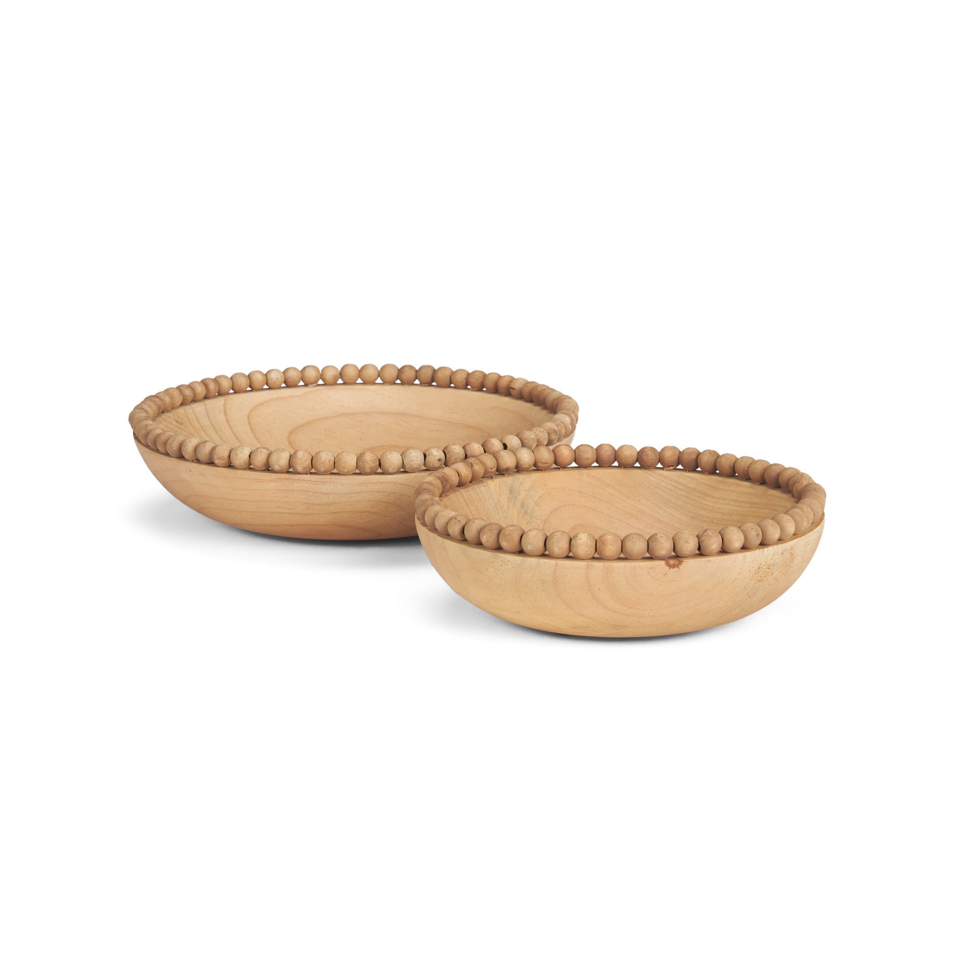 Set of Two Brown Solid Wood Beaded Edge Round Centerpiece Bowl
